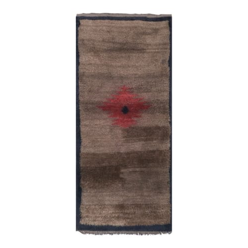 Turkish Macchiato Color Wool Tulu Rug With Tribal Details | Rugs by Vintage Pillows Store