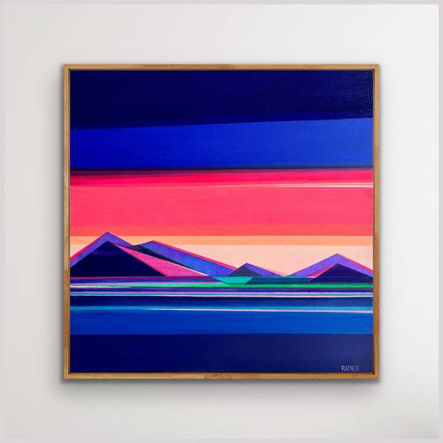 Original 30x30 Geometric Mountain Landscape | Chasing Daylight by Shilo Ratner | Paintings by Shilo Ratner