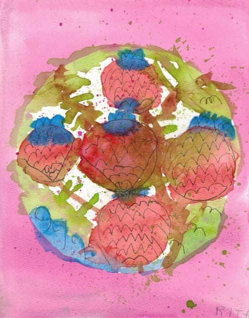 Pomegranates for Rosh Hashanah - Original Watercolor | Paintings by Rita Winkler - "My Art, My Shop" (original watercolors by artist with Down syndrome)