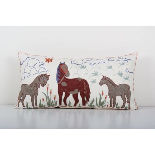 Turkish Horse Pictorial Suzani Cushion Cover, Suzani Animal | Pillows by Vintage Pillows Store