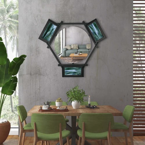 Hexagon Floating Mirror With Stained Glass | Decorative Objects by Sand & Iron