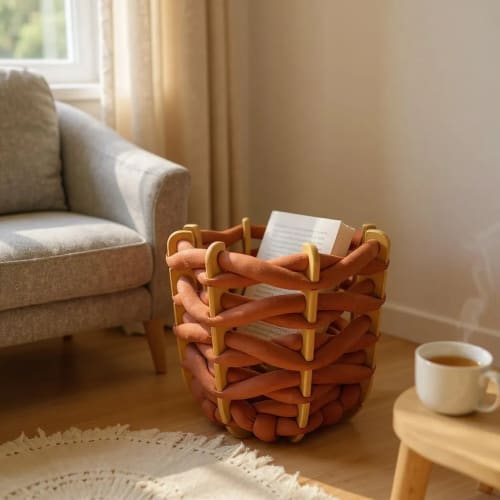 (L) Hull Basket in Red Earth | Storage Basket in Storage by Knots Studio