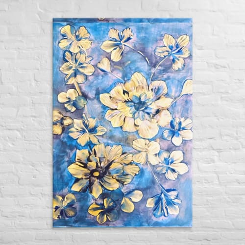 Canvas Print – Iris Lake – Blue and Gold Floral Wall Art | Work by Eman's Gallery