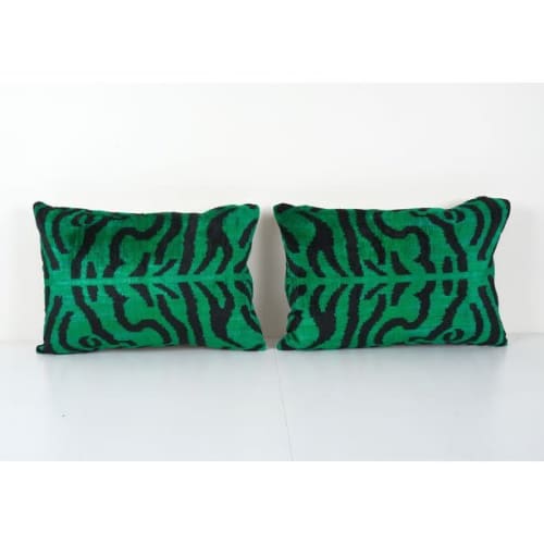 Handmade Luxury Green Tiger Ikat Velvet Pillow - Set of Two | Pillows by Vintage Pillows Store