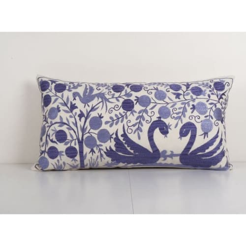 Blue Suzani Bedding Pillow Made from a Vintage Uzbek Suzani, | Pillows by Vintage Pillows Store