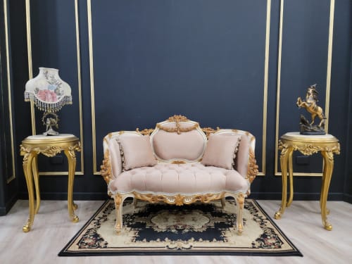 French Style Settee/ Aged Ivory /Gold Leaf Accent/ Hand Carv | Couches & Sofas by Art De Vie Furniture