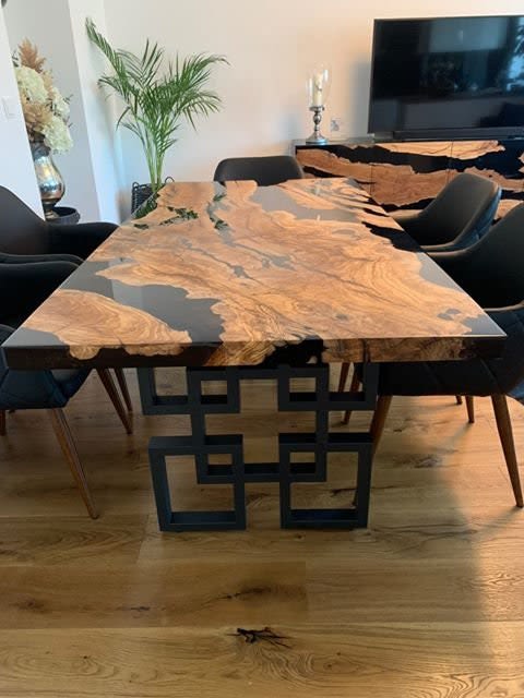 Custom Olive Epoxy Dining Table, Made to Order Wood Table | Tables by Tinella Collection