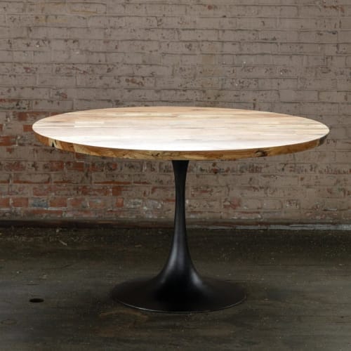 Round Pedestal Base Dining Table | Solid Wood Top Cast Iron | Tables by Alabama Sawyer