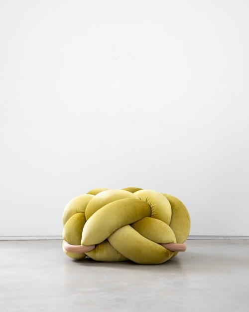 (L) citron Velvet Knot Ottoman | Benches & Ottomans by Knots Studio