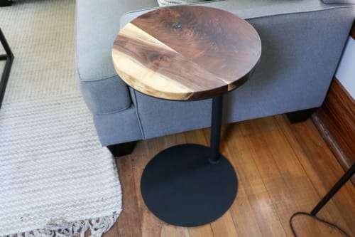 Live-edge Walnut round industrial side table | Tables by Hazel Oak Farms