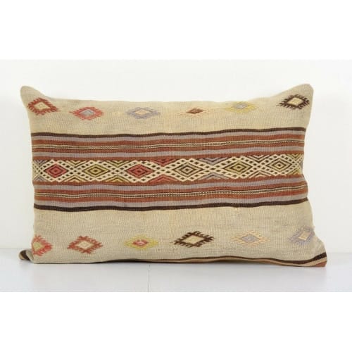 Vintage Striped Organic Hemp Kilim Pillow, Handwoven White | Linens & Bedding by Vintage Pillows Store
