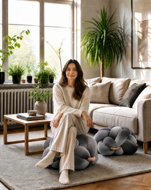 (M) Siver Grey Knot Ottoman | Benches & Ottomans by Knots Studio