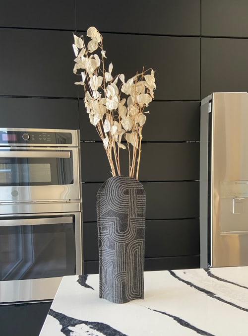 Vase Sleeve Merino Wool Felt Rake Charcoal Tall | Vases & Vessels by Lorraine Tuson
