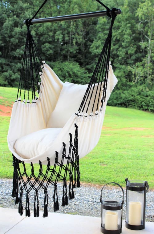 Black & White Macrame Hammock Chair Swing | SERENA B&W | Chairs by Limbo Imports Hammocks