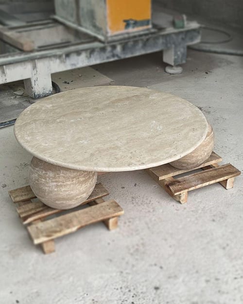 Travertine round marble table | Coffee Table in Tables by AYMARBLEDESIGN LLC
