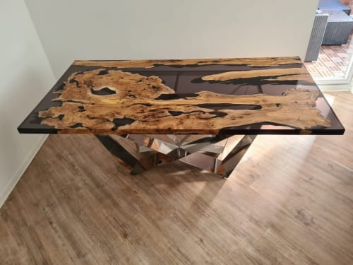 Custom Olive Epoxy Resin Table - Live Edge Dining Table | Tables by Tinella Wood