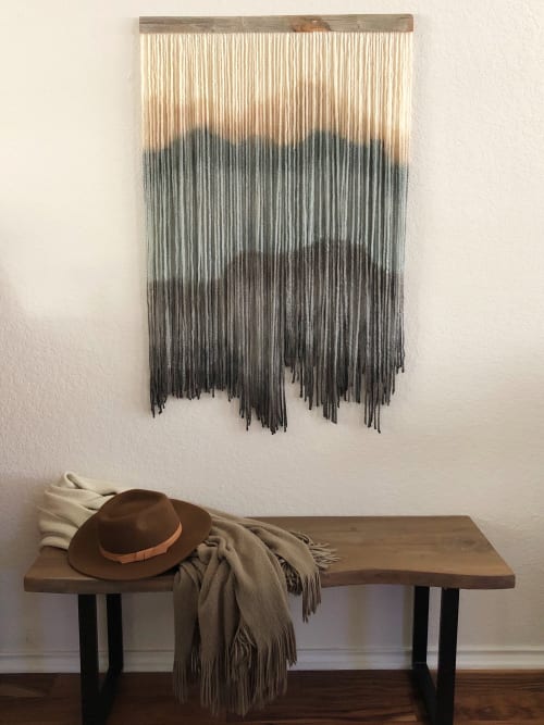 Large Dip Dyed Wall Hanging- Blue, Tan and Grey | Tapestry in Wall Hangings by Mpwovenn Fiber Art by Mindy Pantuso