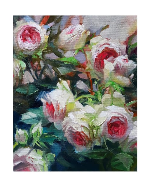 Rose oil painting original on canvas, Red flowers canvas art | Paintings by Natart