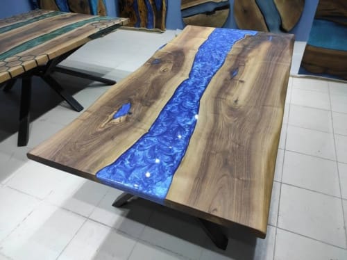 Luxury Epoxy Resin Walnut Dining Table, Blue Epoxy Table | Tables by LuxuryEpoxyFurniture