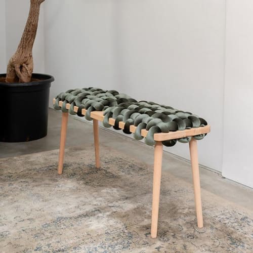 Velvet Double Seat Woven Bench | Benches & Ottomans by Knots Studio