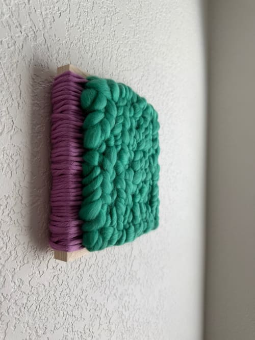 Woven Tile- Fluff- Light Purple and Teal Green | Wall Hangings by Mpwovenn Fiber Art by Mindy Pantuso