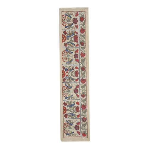 Silk Suzani Table Runner With Animal Design, Suzani Textile, | Linens & Bedding by Vintage Pillows Store
