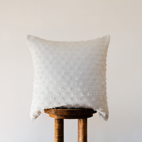 White with Square Fringe Decorative Pillow 20x20 | Pillows by Vantage Design
