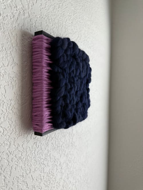 Woven Tile- Fluff- Light Purple and Navy | Wall Hangings by Mpwovenn Fiber Art by Mindy Pantuso