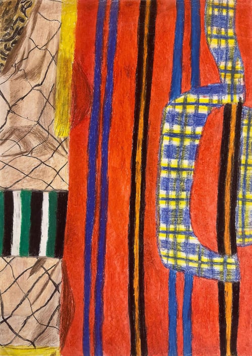 Patchwork Village Palestine's Resilience - Original Oil Pastel Drawing | Drawings by Eman's Gallery