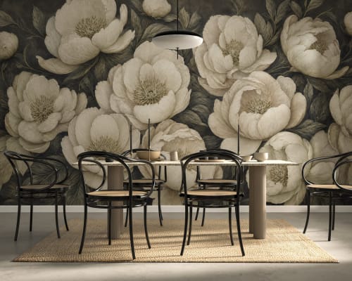 Sage Noir — Bold Florals Luxury Wallpaper Mural | Wall Treatments by ELLE WALLS