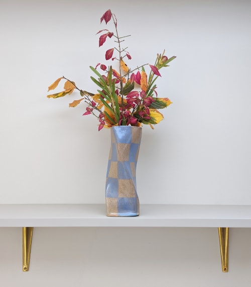 Baby Blue Check Twist Vase | Vases & Vessels by Rosie Gore
