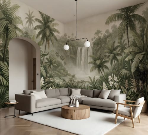 Tropical Waterfall - Coastal & Nature Luxury Wallpaper Mural | Wall Treatments by ELLE WALLS