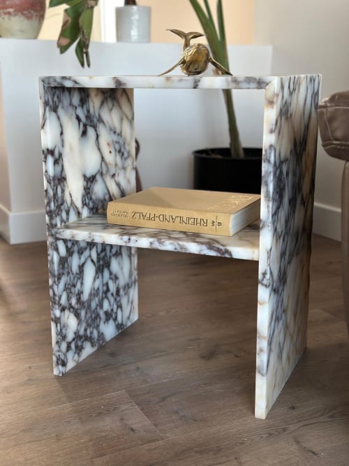 Handmade Calacatta Viola Marble Nightstand: Natural Stone Side Table | Tables by AEGEAN MARBLE ARTISAN ATELIER