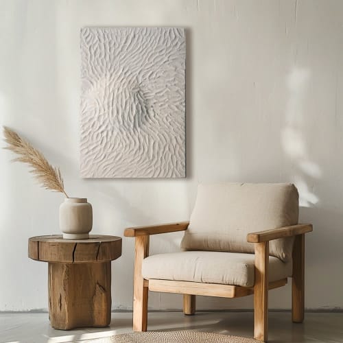 Textured Relief Wall Art: Sandy White Sculptural Painting, Handmade | Wall Hangings by Vaiva Art Atelier