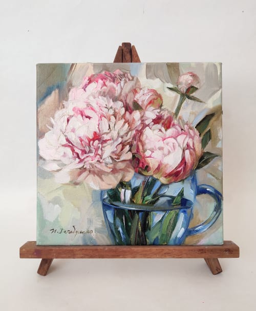 Peony oil painting original flowers canvas art in frame | Paintings by Natart