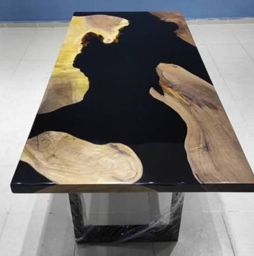 Walnut Black Epoxy Resin Dining Table - Living Room Set | Tables by LuxuryEpoxyFurniture