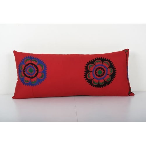 Turkish Red Suzani Hippie Cushion Cover, Samarkand Bedding P | Pillows by Vintage Pillows Store