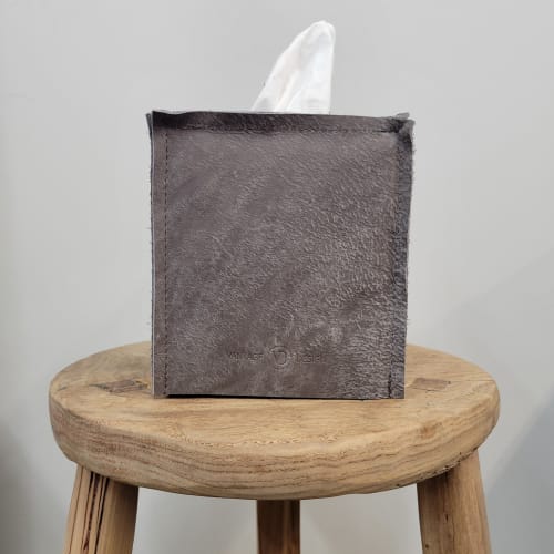 Worn Grey Matte Leather Single Tissue Box Cover | Storage by Vantage Design