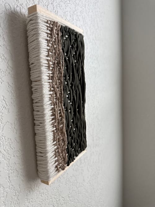 Woven Tile - 6x12 Green and Twine | Wall Sculpture in Wall Hangings by Mpwovenn Fiber Art by Mindy Pantuso