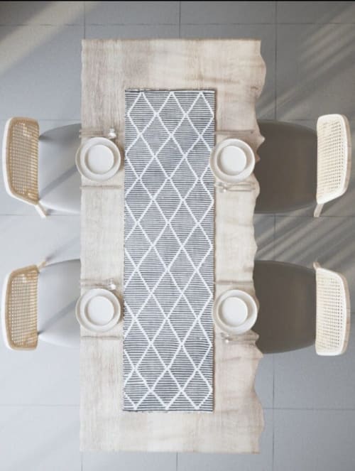 Black Minimal Textured Cotton Table Runner | Linens & Bedding by Mumo Toronto Inc