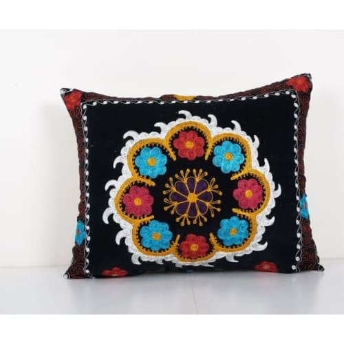 Turkish Velvet Suzani Bench Cushion Cover, Square Suzani Pil | Pillows by Vintage Pillows Store
