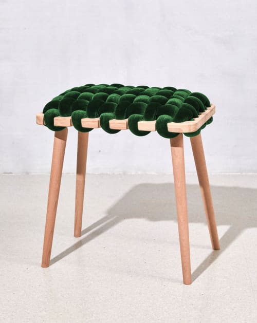Emerald Green Velvet Woven Stool | Chairs by Knots Studio