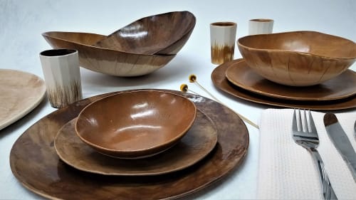 Brown Ceramic Dinnerware Set, Wabi Sabi Plates Set | Dinnerware by YomYomceramic