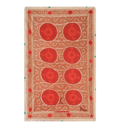 Suzani Wall Hanging Decor - Faded Red Suzani Table Cloth - U | Linens & Bedding by Vintage Pillows Store