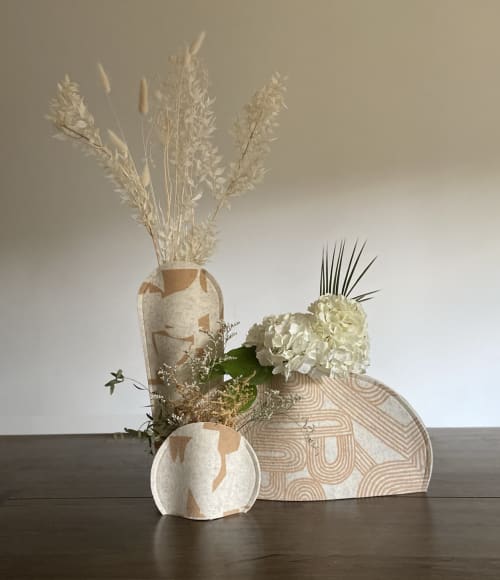 Vase Sleeve Trio Merino Wool Felt 'Fragment' 'Rake' Bamboo | Vases & Vessels by Lorraine Tuson