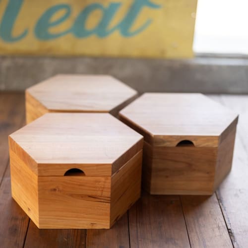 Hexagon Bread Box with Removable Lid in Urban Wood | Vessels & Containers by Alabama Sawyer