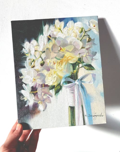 Bridal bouquet painting from photo, Wedding flowers portrait | Paintings by Natart