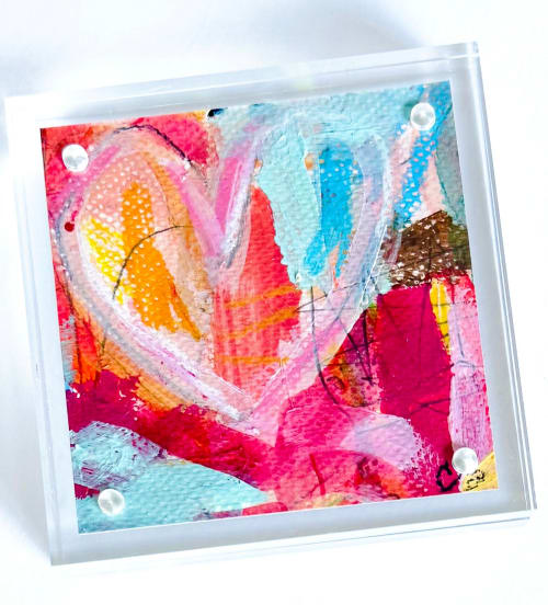 Acrylic Block Heart Painting: Loud Love (No. 4 of 10) | Mixed Media in Paintings by carrie song