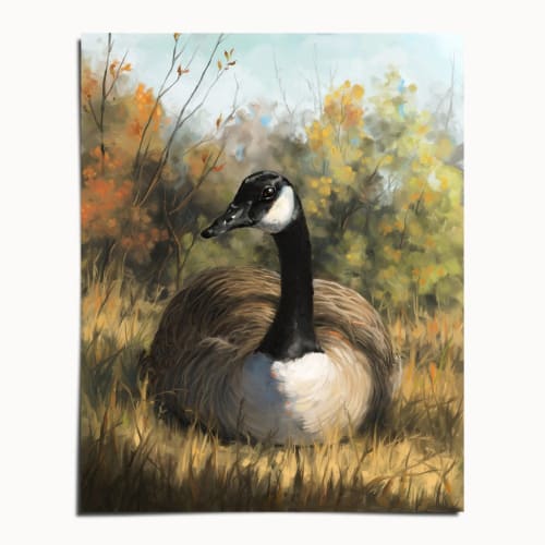 Canada Goose Art Print, Wildlife Painting, Autumn Foliage Wall Art | Prints in Paintings by The Ugly Cat Studio