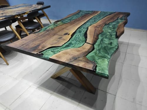 Epoxy Coffee Table with Green Resin River, Custom Live Edge | Tables by LuxuryEpoxyFurniture